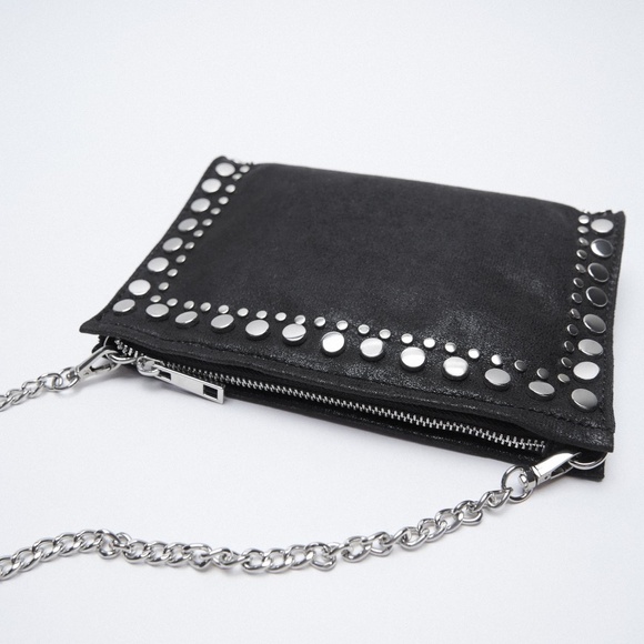 Zara Metal Stud studded Crossbody Bag with chain strap & Zip top - Picture 1 of 8